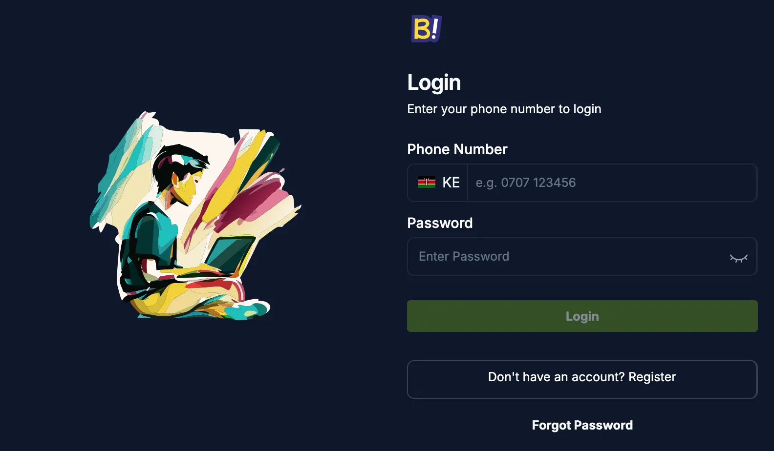 Betika Kenya secure account login screen