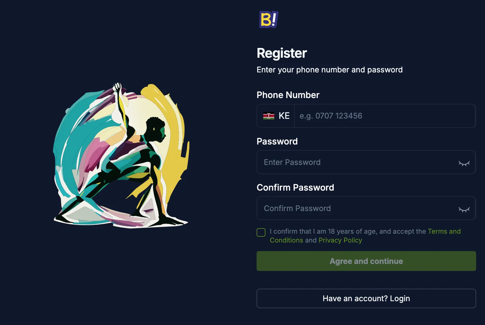 Visual guide for Betika Kenya account registration